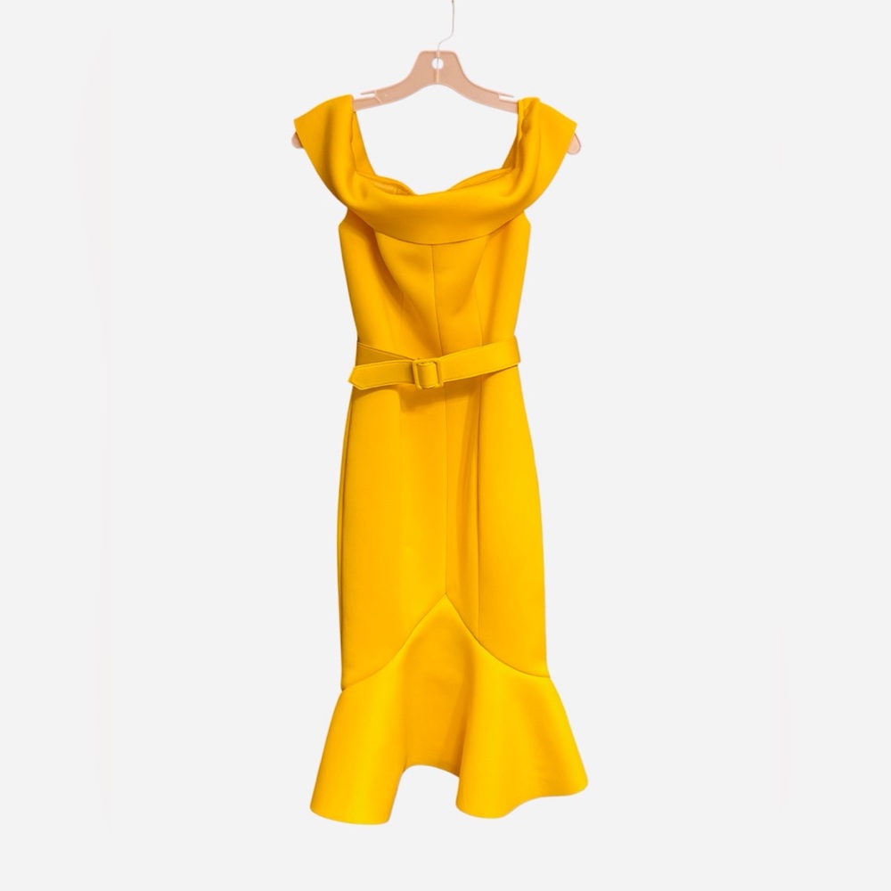 Badgley Mischka Off-the-Shoukder Strapless Yellow Wiggle  Dress 0